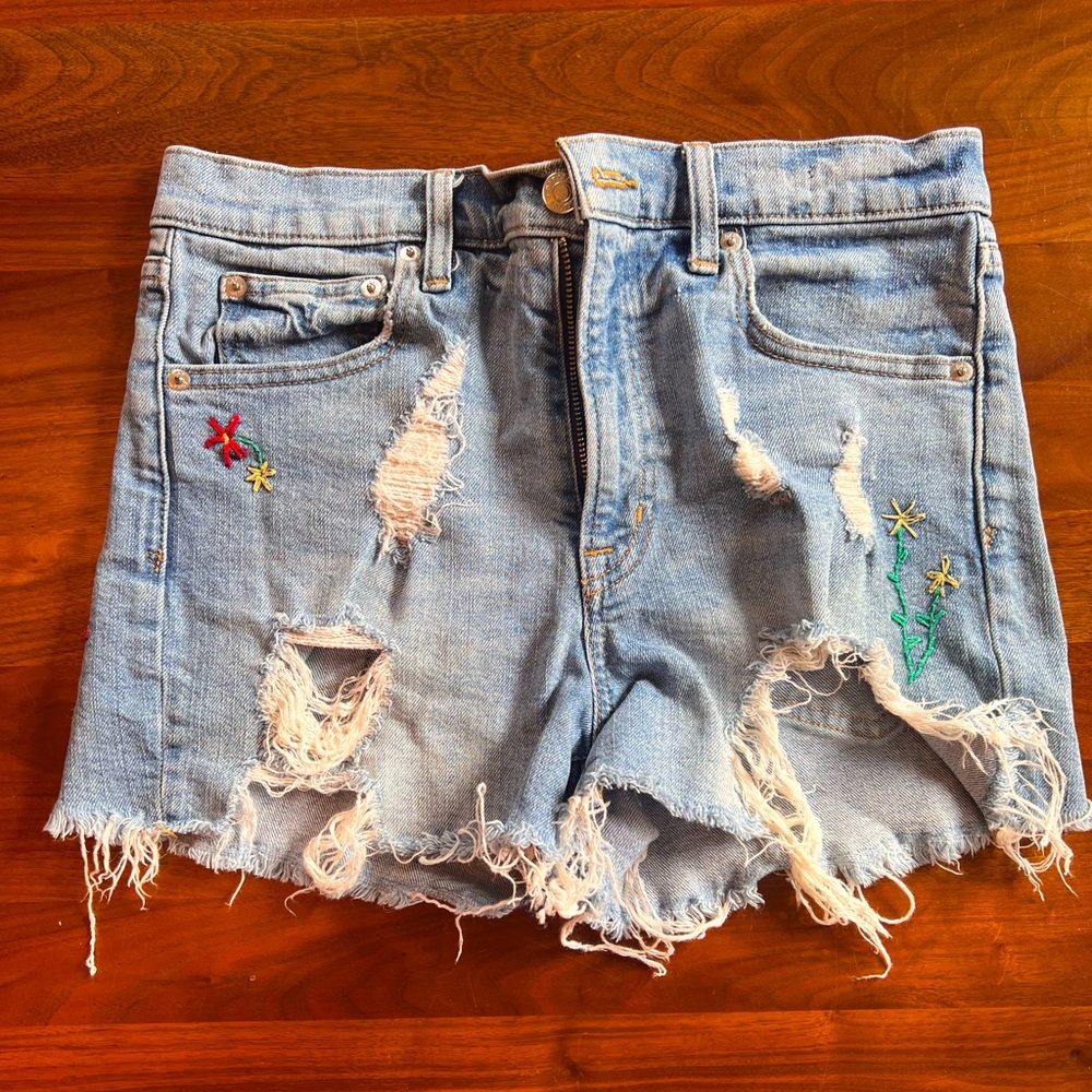 Gap Embroidered Dreamer Cutt Off Denim High Waisted Distressed Shorts - …